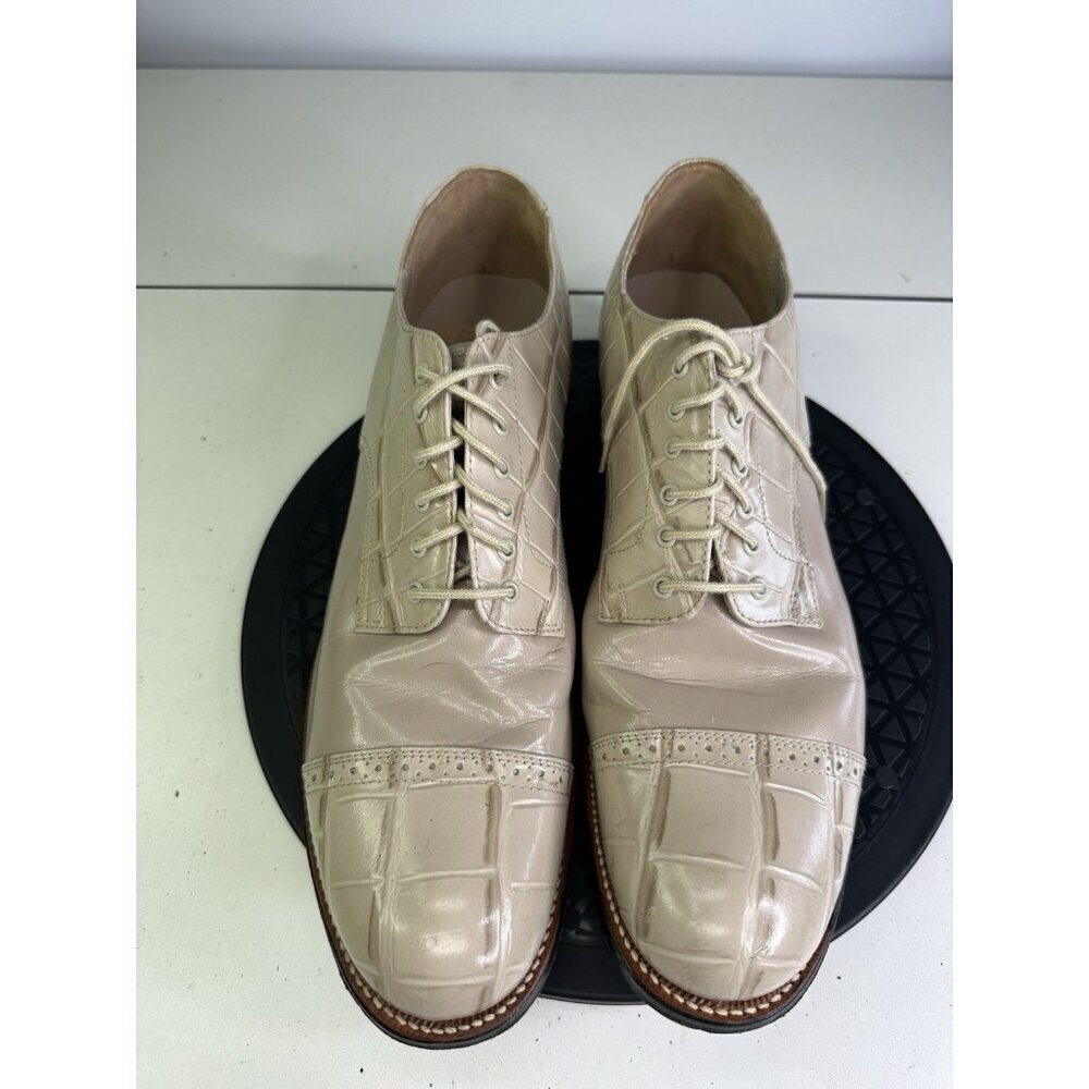 Stacy Adams Mens Ivory Leather Croc Embossed Dress Shoes Sz 11.5 D - Picture 2 of 12